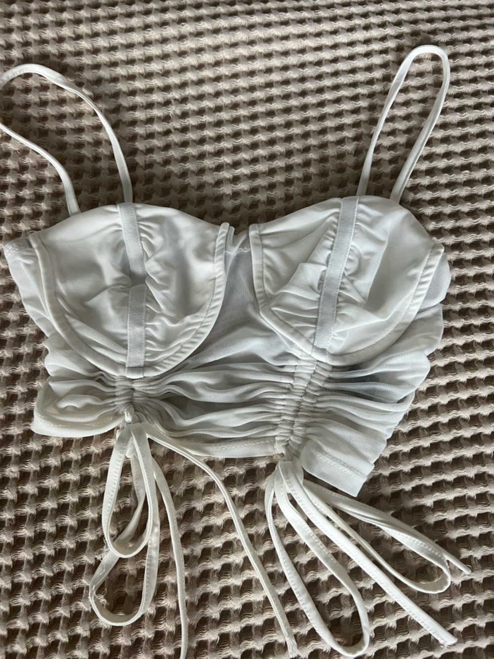 Zara White Mesh Tie-Front Bustier